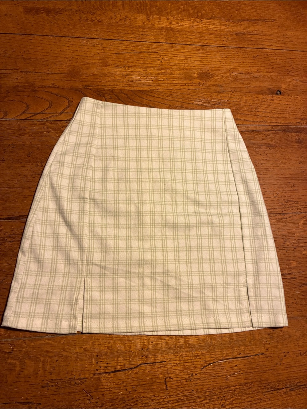 Brandy Melville Cream Plaid Mini Skirt with Subtle Green Windowpane